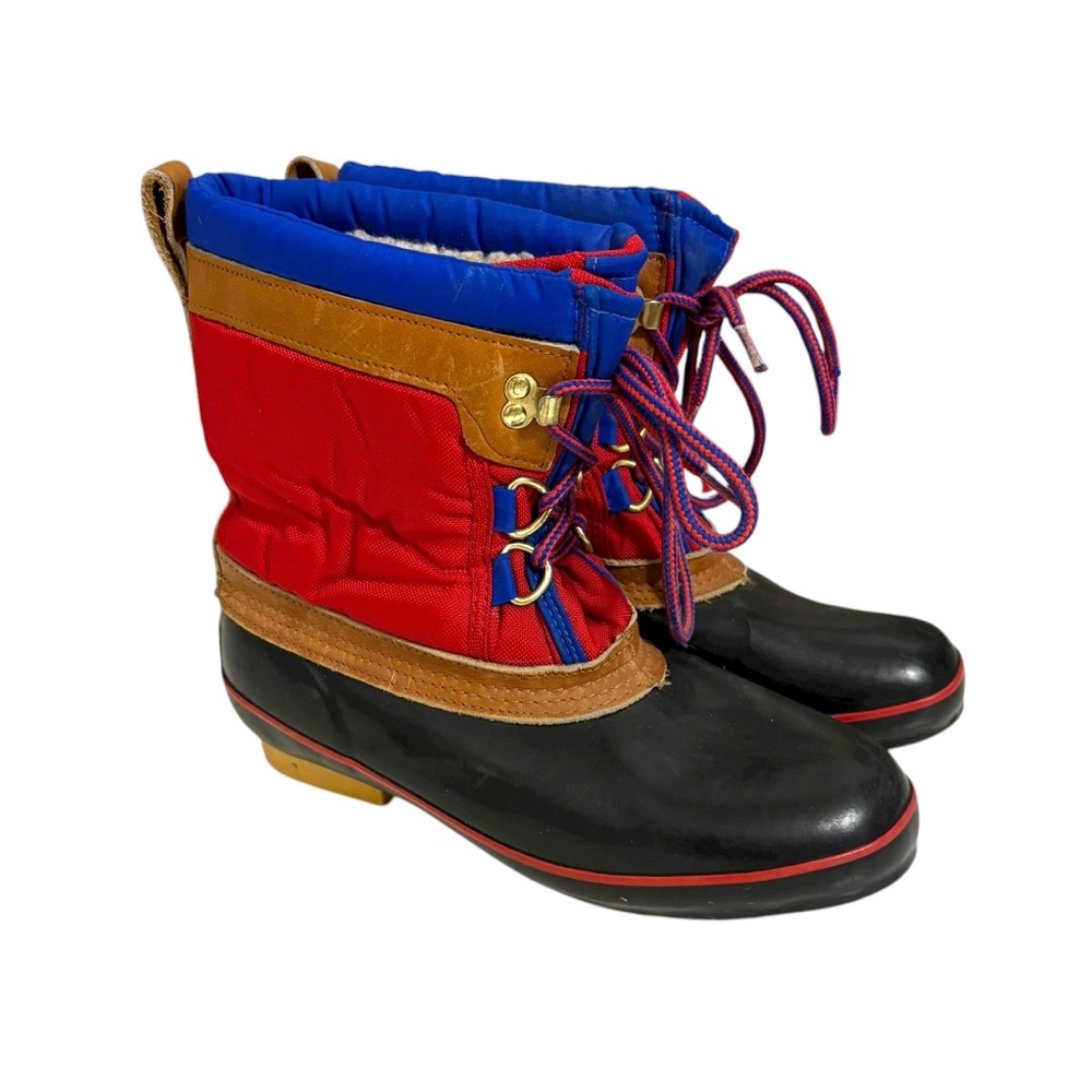 Vintage Lands End Size 8 Red Blue Duck Boots Gorpcore Outdoor Travel Hiking